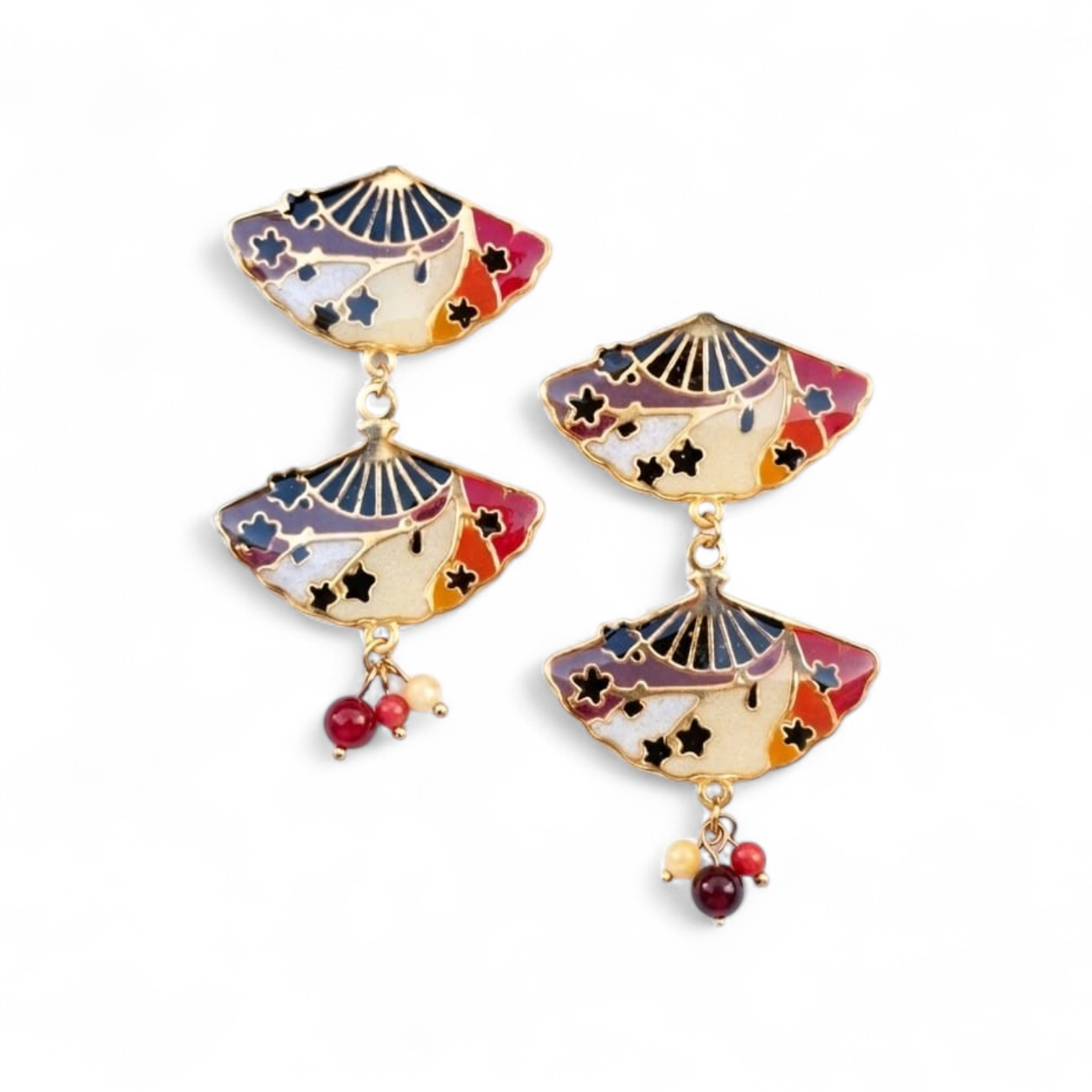 Pendientes esmaltados de abanico en color violeta y atardecer