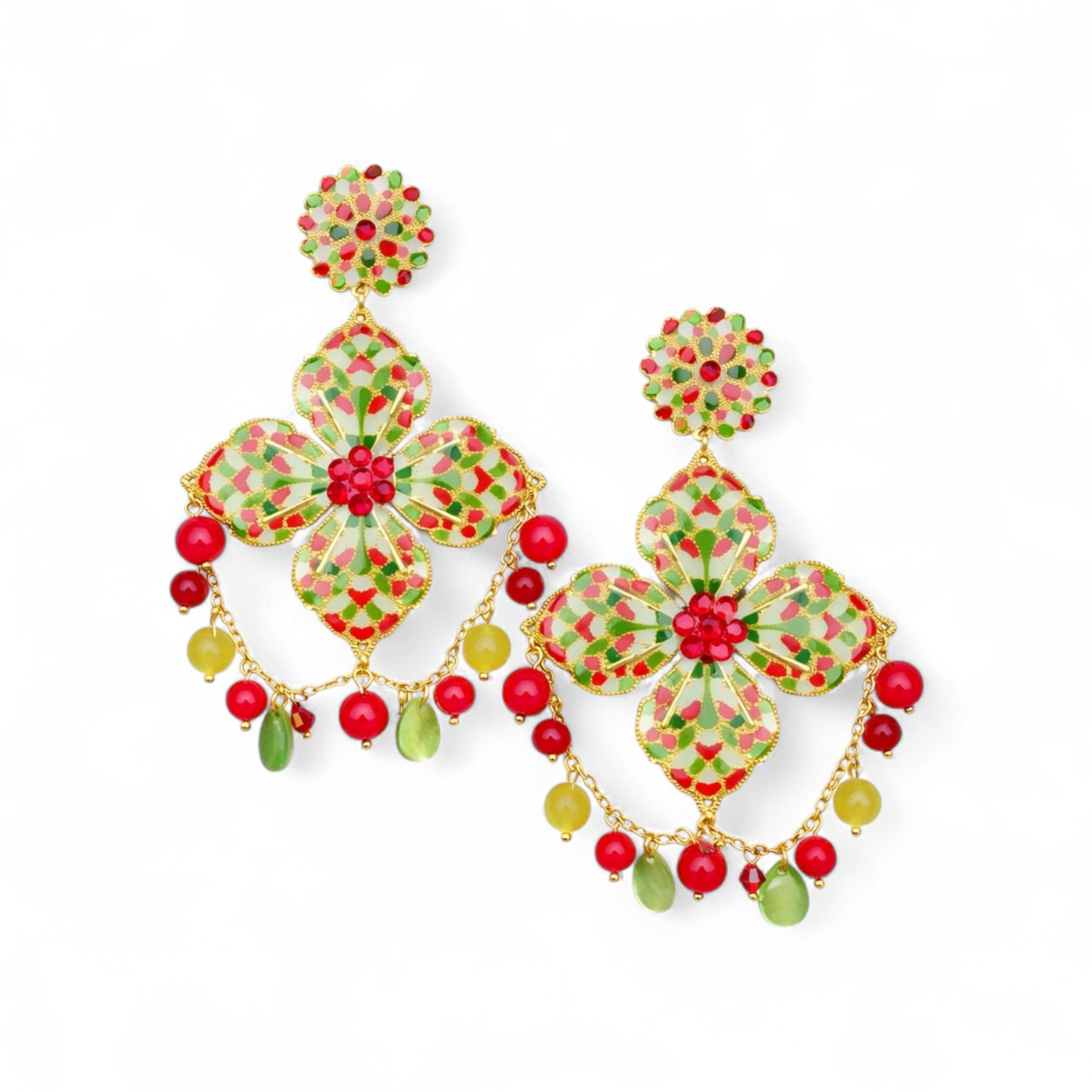 Pendientes esmaltados en verde manzana y rojo
