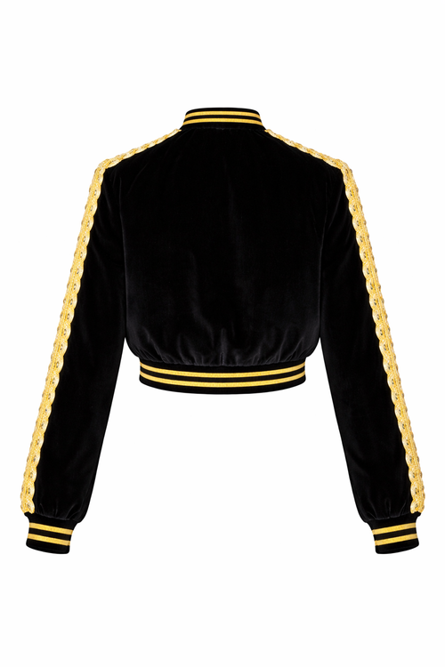 Chaqueta terciopelo con aplicaciones doradas y perlas